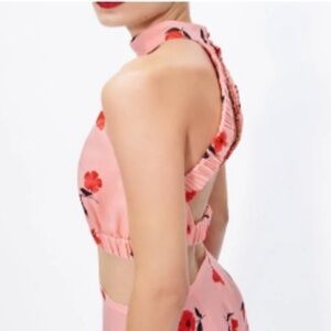 Zara Crop Top Coral Floral Print Linen-Blend Halter Neck  xl